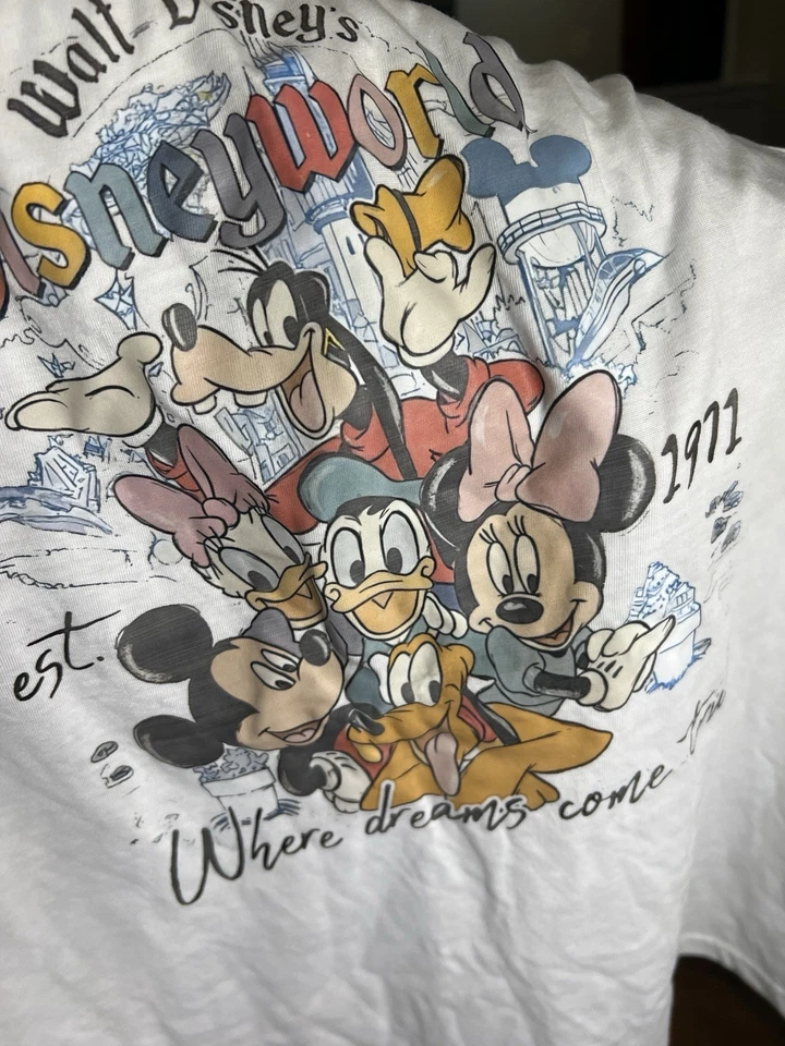 Camiseta Walt Disney World 1971 Mickey Minnie Goofy Donald Blanca Unisex Hombre’s M Foto 4 de 4