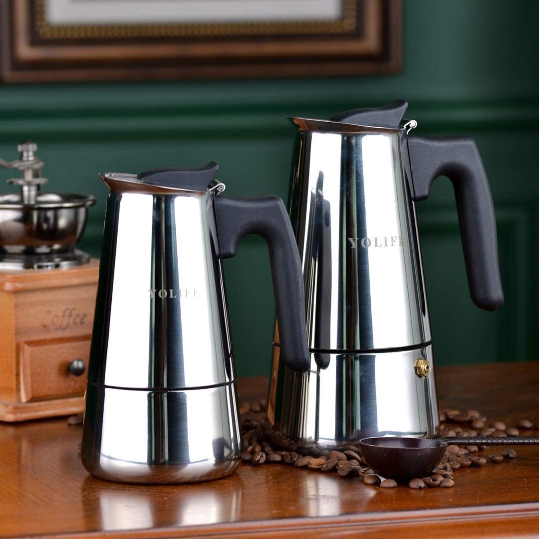 YOLIFE Mini Stovetop Espresso Maker, Induction Small Moka Pot for Italian Cof...
