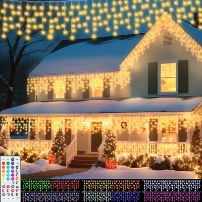 Color Changing Icicle Lights with 44 Keys Remote, Christmas LED Icicle Lights Ou