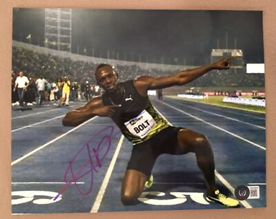 Usain Bolt Signed 8x10 Photo. Jamaica Olympics. Track & Field Beckett COA. A35