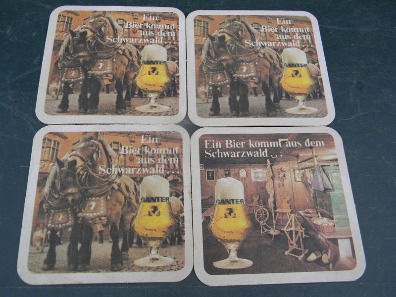 4 vintage (2 scenes) GANTER ein bier BEER COASTERS Schwarzwald Freiburg Germany