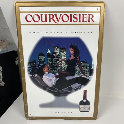 VSOP 80 s Courvoisier Cognac Metal bar Promo Display Sign Black Couple Vtg 27x18