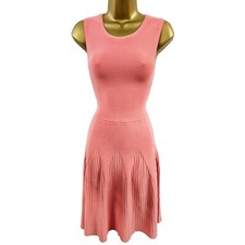 Abito skater sportivo piccolo UK-8-10 Karen Millen rosa corallo fasciato maglia a costine