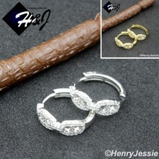 MEN WOMEN 925 STERLING SILVER ICY CZ GOLD PLATED/SILVER HUGGIE HOOP EARRING E278