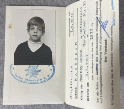 1973 German Alpine Club Child Membership Card - Mannheim, Germany