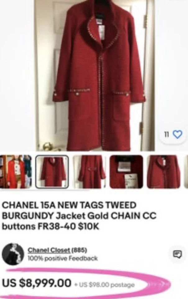 Casaco de tweed 6k Chanel 2015 Salzburg longo vermelho preto logotipo top 34 36 38 M P - Imagem 4 de 4