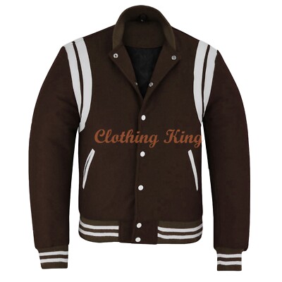Letterman College Varsity  College Brown White Leather stripes  Jacket
