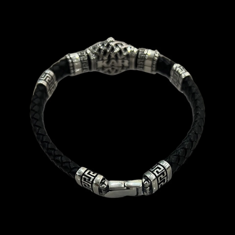 Мужской браслет-манжета ювелирные изделия серебро 925 пробы камень оникс кожаный браслет - Изображение 4 из 4