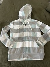 Matrix Women Medium Asher Cotton Full Zip, Quilt Lined, Plaid Grey Blue White