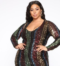 New Multi Colour SPARKLY RAINBOW SEQUIN DISC Midi Party Dress Size 2XL 14-16