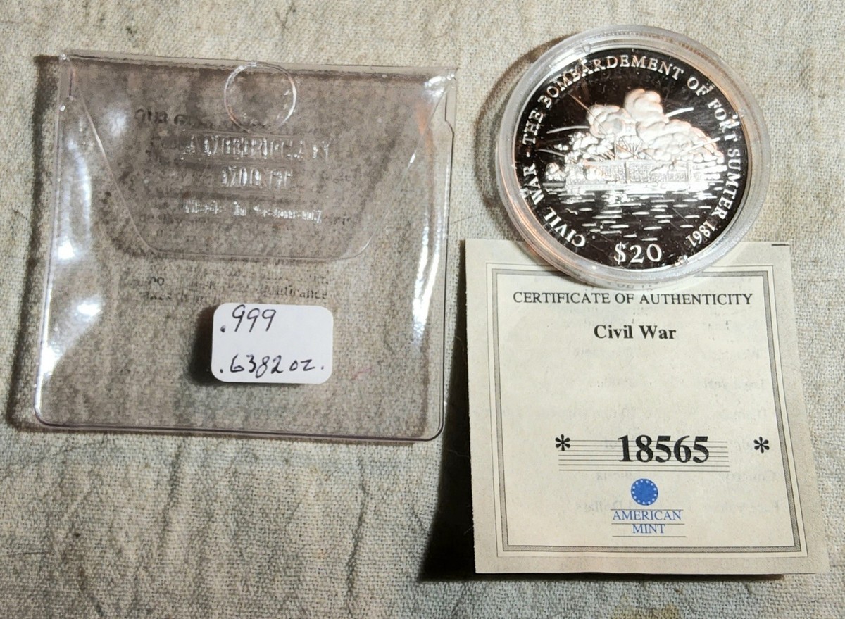 999 SILVER 2000 LIBERIA $20 COIN CIVIL WAR THE BOMBARDMENT OF FORT