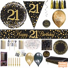 21st Black Gold Birthday Decorations Party Happy Birthday Banner Balloons Age 21