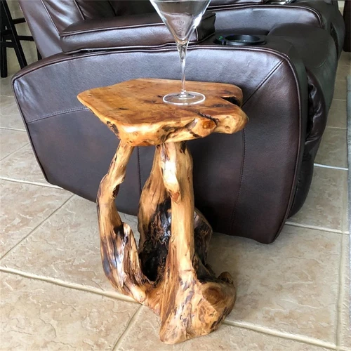 Rustic Cedar Root Flower Stand Stool - 19.5" H Tree Stump Side Table Handcrafted