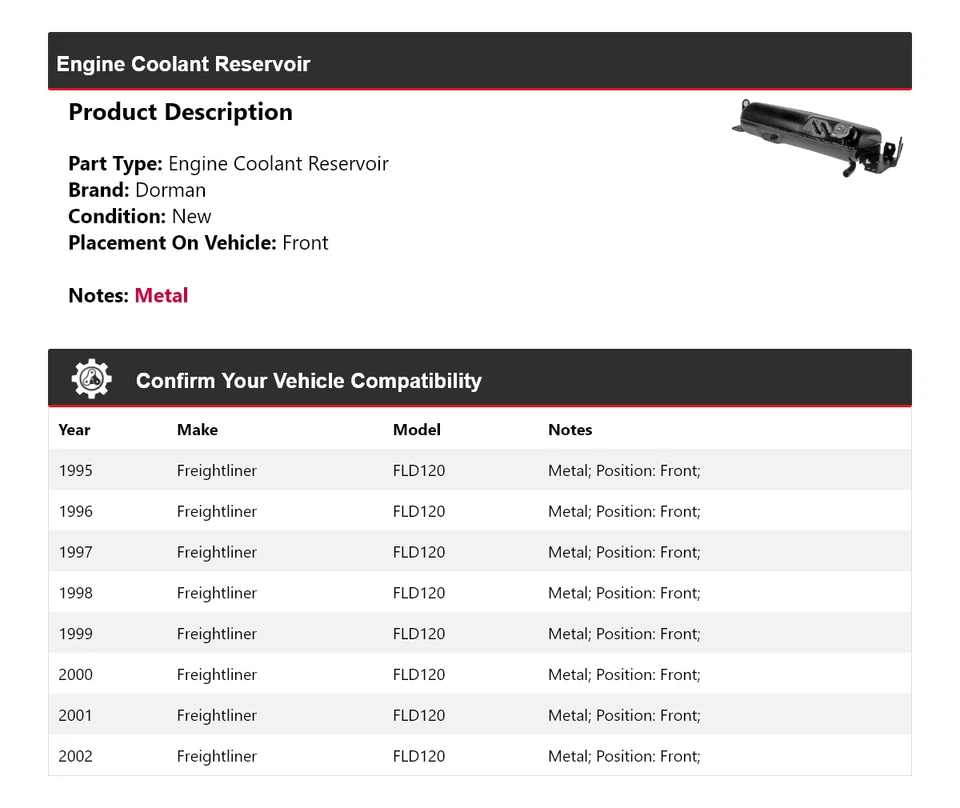 For 1995-2002 Freightliner FLD120 Dorman Engine Coolant Reservoir Front 1996 - Image 2 of 4