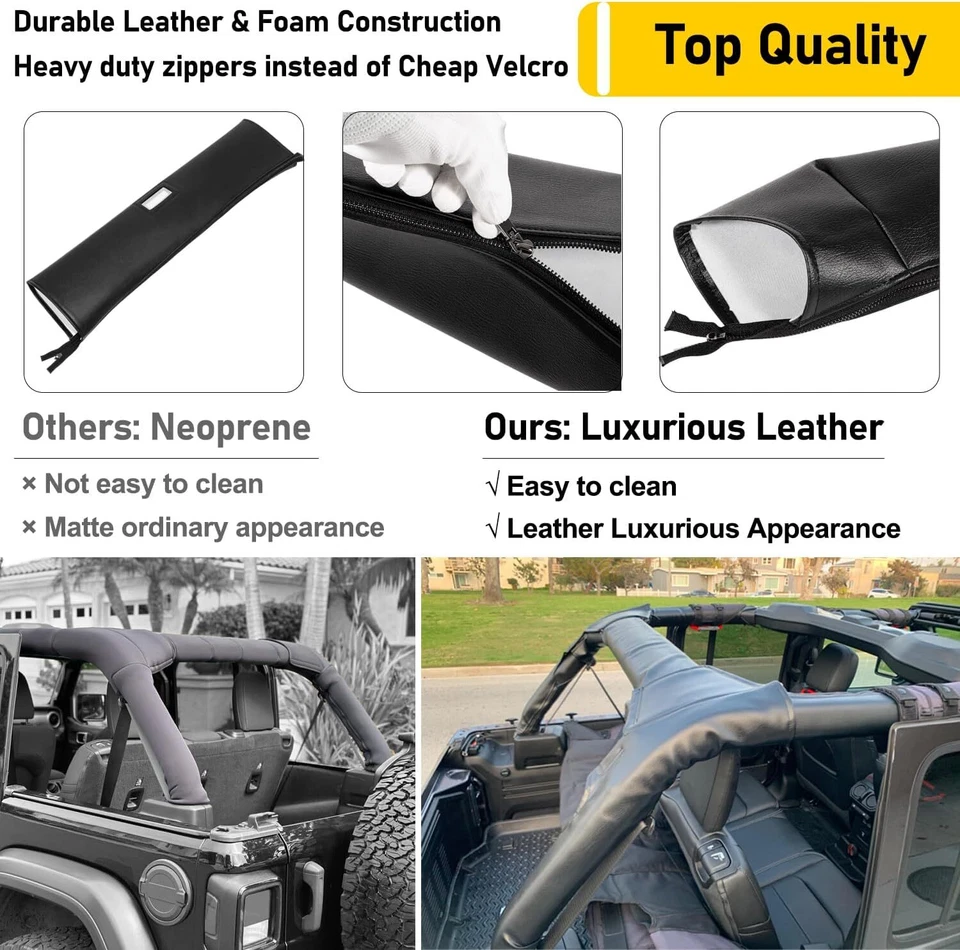 Roll Bar Cover Padding Leather For 2018-2024 Jeep Wrangler JLU Sahara Rubicon - Photo 4/4