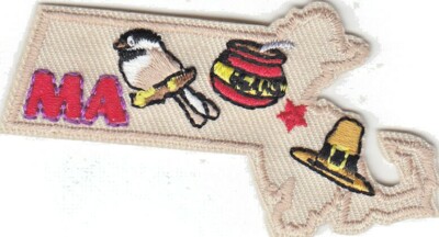  MASSACHUSETTS STATE SHAPE Iron On Patch New England