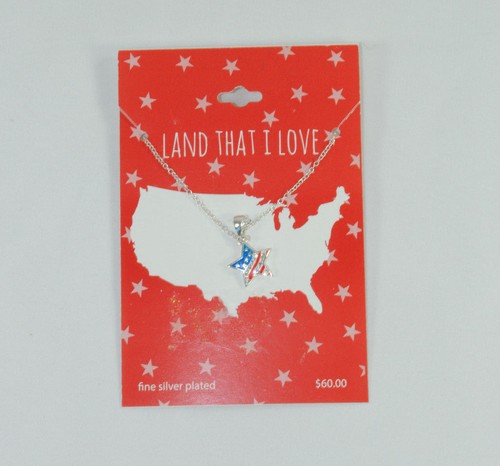 Red White Blue Crystal Star 18 Inch Necklace Americana USA Silver Plated New - Picture 2 of 5