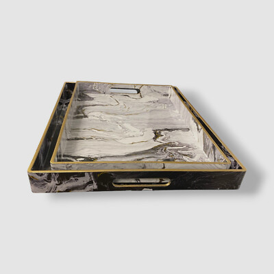 A&B Home Black & White Quinn Rectangular Decorative Tray Set of 2