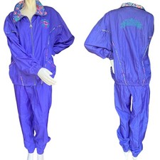 Vintage 90s Le Coq Sportif 2 Piece Nylon Printed Tracksuit Pants  Jacket LARGE.