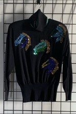 Vintage Escada Turtleneck Sweater With Multi-color Sequin Detailing