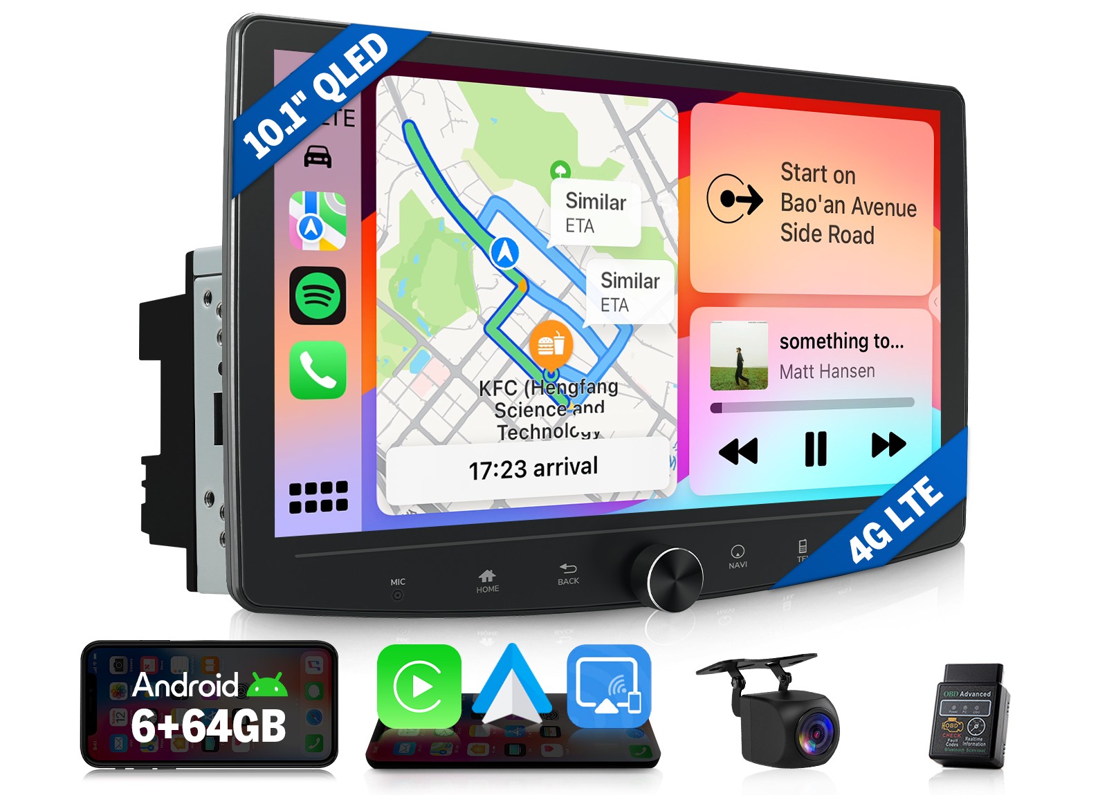 6+64GB 10.1" Car Radio Apple Carplay Auto Car Stereo Touch S