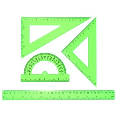 4pcs Triangular Ruler Set 30cm Plastic Ruler Protractor Triangle Ruler Green,