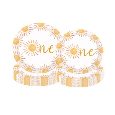 Boho One Sun 1st Birthday Paper Plates 40pcs - Boho Hippie Sunshine Baby Show...