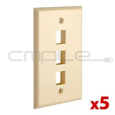 Keystone Jack Wall Plate 3 Hole Port Faceplate Network CAT5e CAT6 Ivory 5 Pack