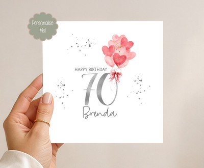 Personalisierte Karte zum 70. Geburtstag für Ihn - Für Sie - Unisex - Silber & Herzen