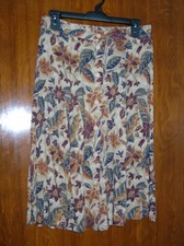SAG HARBOR Flowered A-Line Skirt Medium Button Front Elastic Back 25.5" Long B