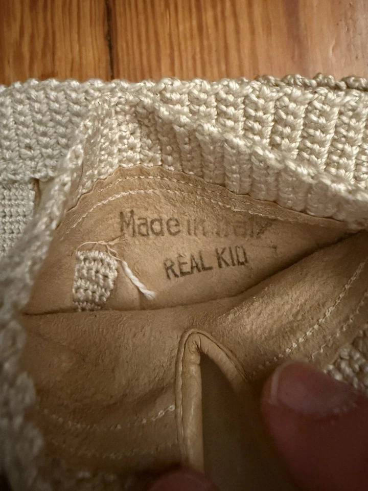 Guantes italianos vintage de cuero y ganchillo para niños — Sears Roebuck con etiqueta original Foto 3 de 4