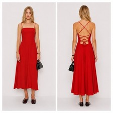 Reformation Kourtney Midi Dress Womens Size M Red Lace Up Back Tencel Stretch