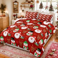 Cute Christmas Comforter Snowflake Snowman Bedding Set Deer Elk Santa Claus G...
