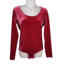 J.Crew Mercantile Womens Bodysuit Small Red Velvet Long Sleeve Scoop Neck K5137