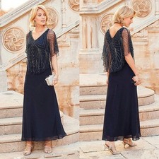 Mother Of Bride Chiffon Navy Blue V Neck Beading Short Sleeves Tea Length Cape
