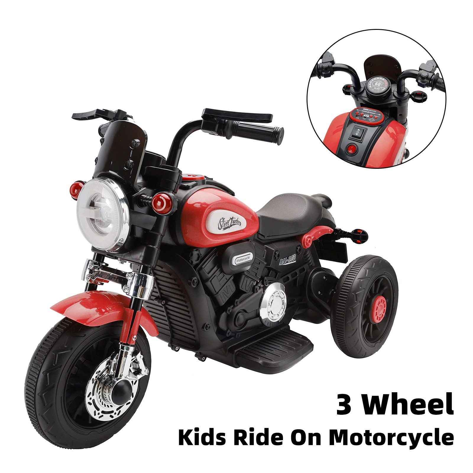 3 Wheel Kids Ride On Motorcycle 6V Powered Electric Dual Drive Toy Car Red
