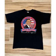 Gildan Barack Obama Yes We Can Campaign T-Shirt Black Mens Medium 2008 Political