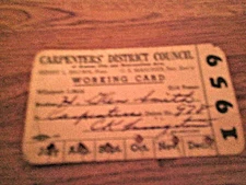 Carpenrer's Union #978 Working Card dated 1959