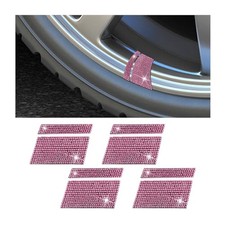 8PCS Bling Car Wheel Rim Decal, Sparkling Crystal Rhinestone Hash Stripe Pink