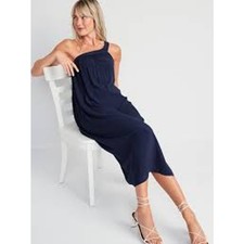OLD NAVY One Shoulder Midi Shift Dress Volcanic Blue Size Large L POCKETS