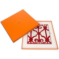 Plato Hermès Guadalquivir Petit Carré Nº5 Porcelana Rojo Blanco Vajilla ISY