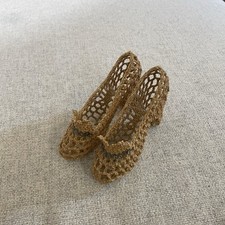 Vintage PAIR Tan Crochet High Heel Slipper With Beaded Sequins