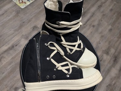 Rick Owens Geobasket Men s High-Top Sneakers Black/Ivory Canvas US 8 Zip