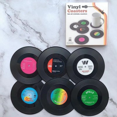 6PCS Drink Coasters absorbierende rutschfeste CD Cup Pad Mat Record Dekor