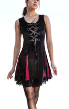 Samtkleid Corsage   Gothic Punk Schnürung Medieval schwarz rot  Gr.36-40