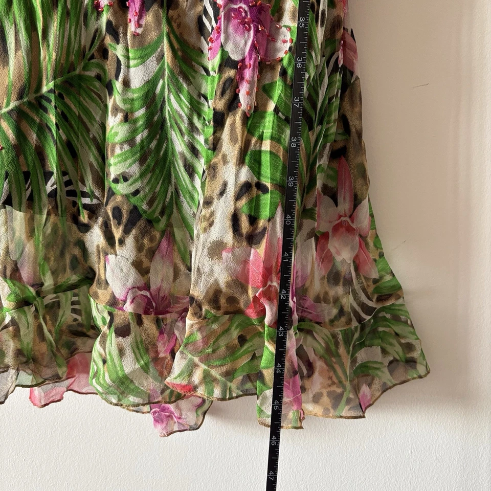 Y2K Signature By Robbie Bee Floral Animal Print Silk Dress Fairy Size 8 Beaded - Image 3 of 4