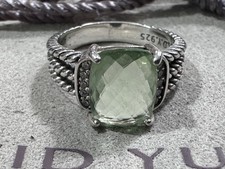 David Yurman Sterling Silver Petite Wheaton Prasiolite With Diamond Ring Size 6