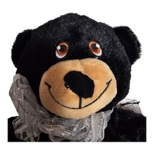 Black Teddy Bear BENNY Stuffed Animal Progressive Plush Silver Bow 12" Tag CLEAN