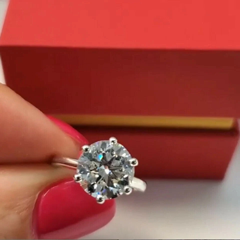 2.90 CT Coupe Ronde Véritable Moissanite Fiançailles Bague 14K Blanc Solide Or 6 - Photo 1/4