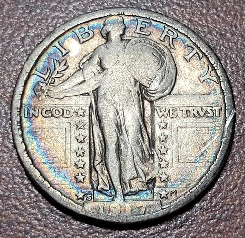 1917-S Standing Liberty Quarter Type II FINE Toned Silver 25c Coin